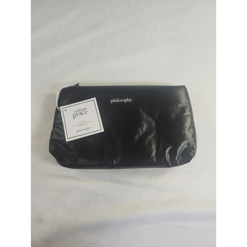 NWT Philosophy Black Cosmetics Bag 10 X 6 Puffer Style Zip Close‎ Giftable New